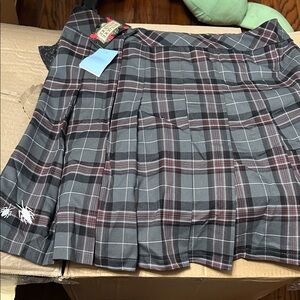 Beetlejuice  Gray and Red Plaid Pleated Skirt sizes M -2X-L